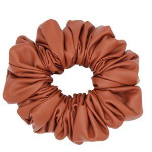 Vegan leather scrunchie, brown vegan leather hair scrunchie